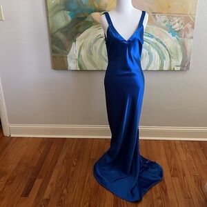 Lulus Perfectly Classy Royal Blue Satin Strappy Maxi Dress medium